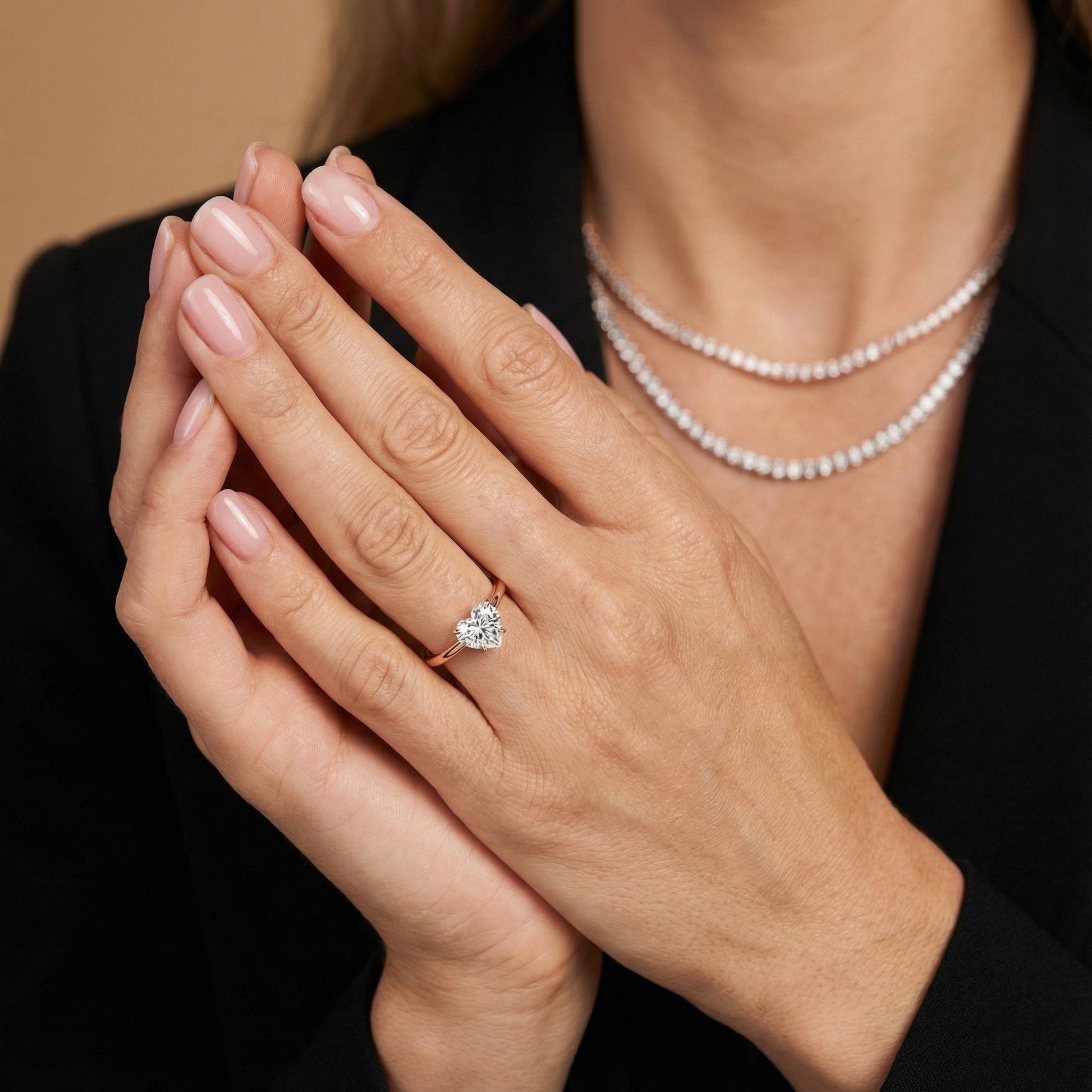 Serena Blossom Heart Cut Lab Grown Diamond Solitaire Engagement Ring in Rose Gold showing side profile