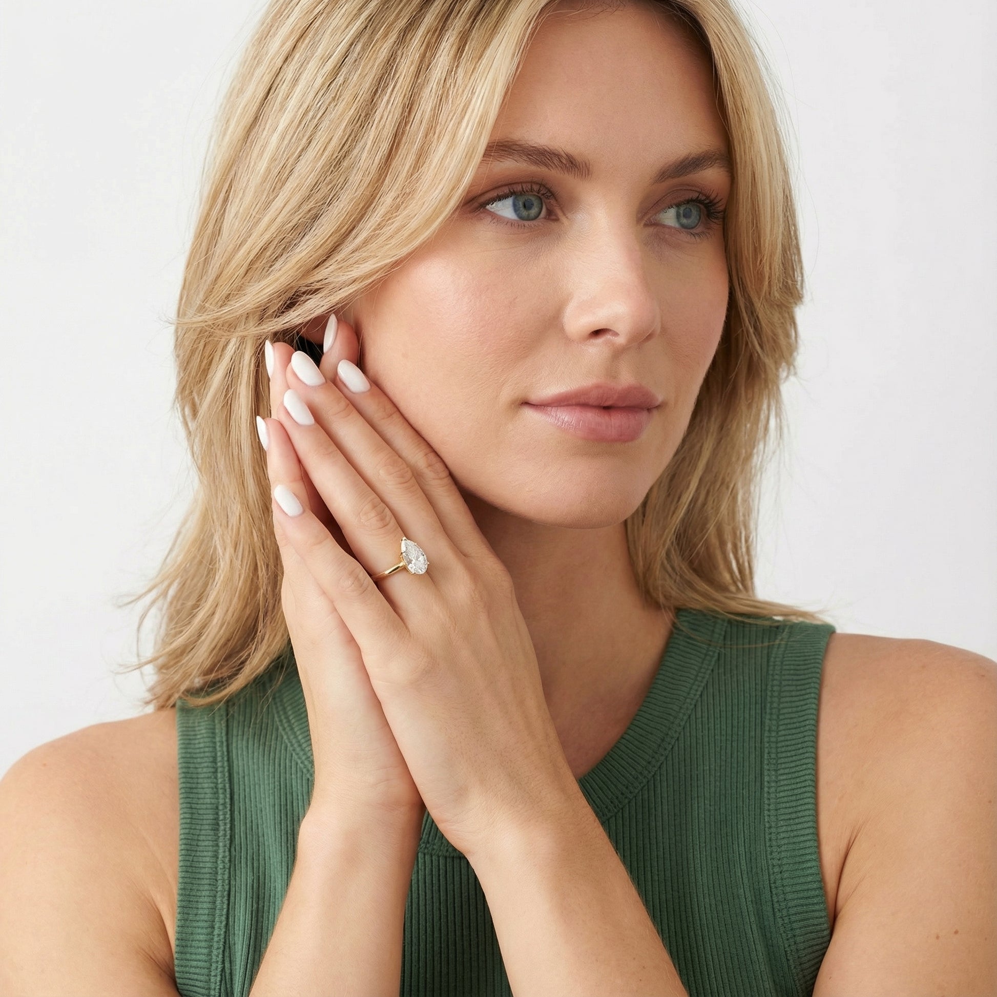 Pear Cut Lab Grown Diamond Engagement Ring in Yellow Gold with six prongs