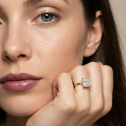 Radiant Cut Lab Grown Diamond Solitaire Engagement Ring in Yellow Gold showing floral details