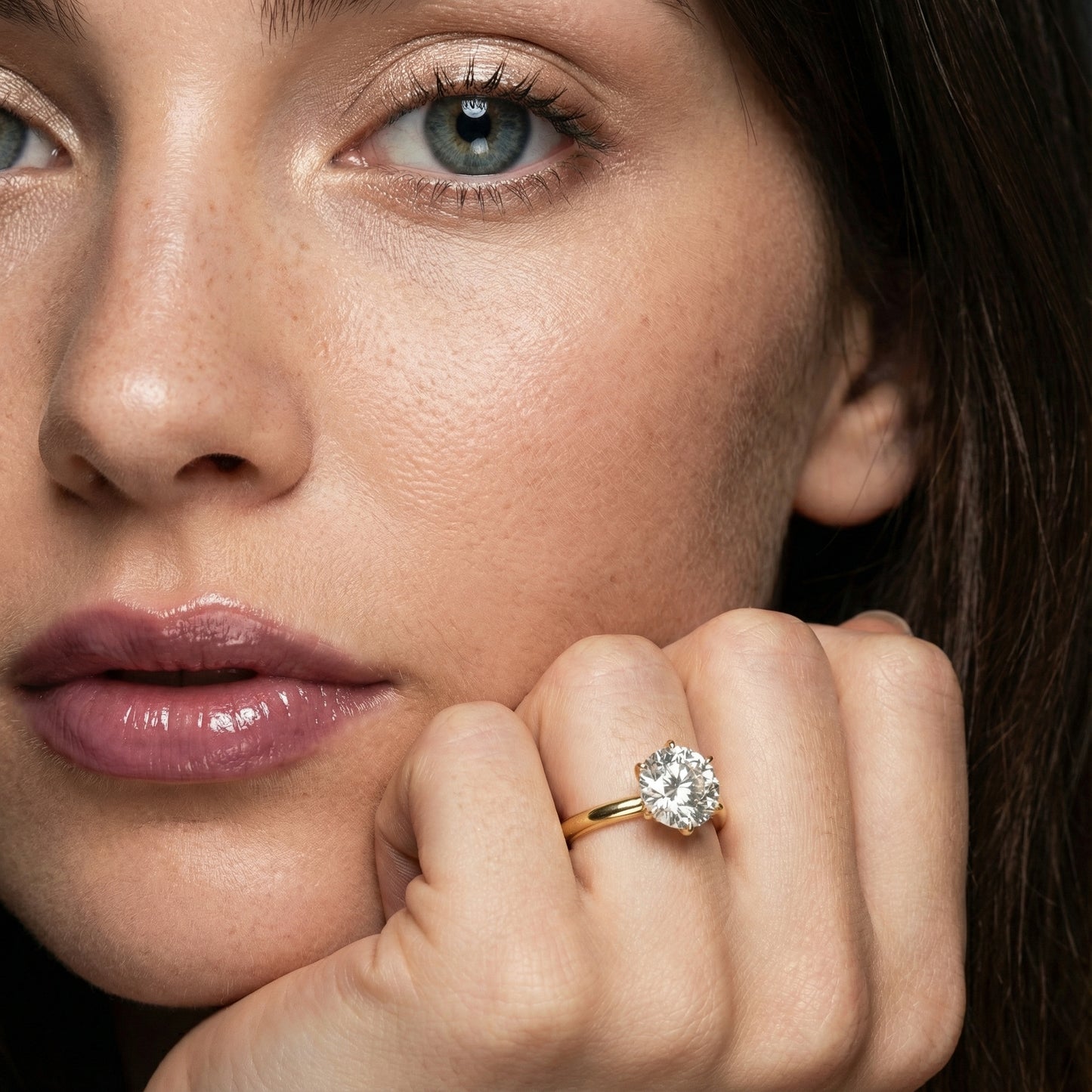 Round Cut Lab Grown Diamond Floral Basket Solitaire Engagement Ring in Yellow Gold