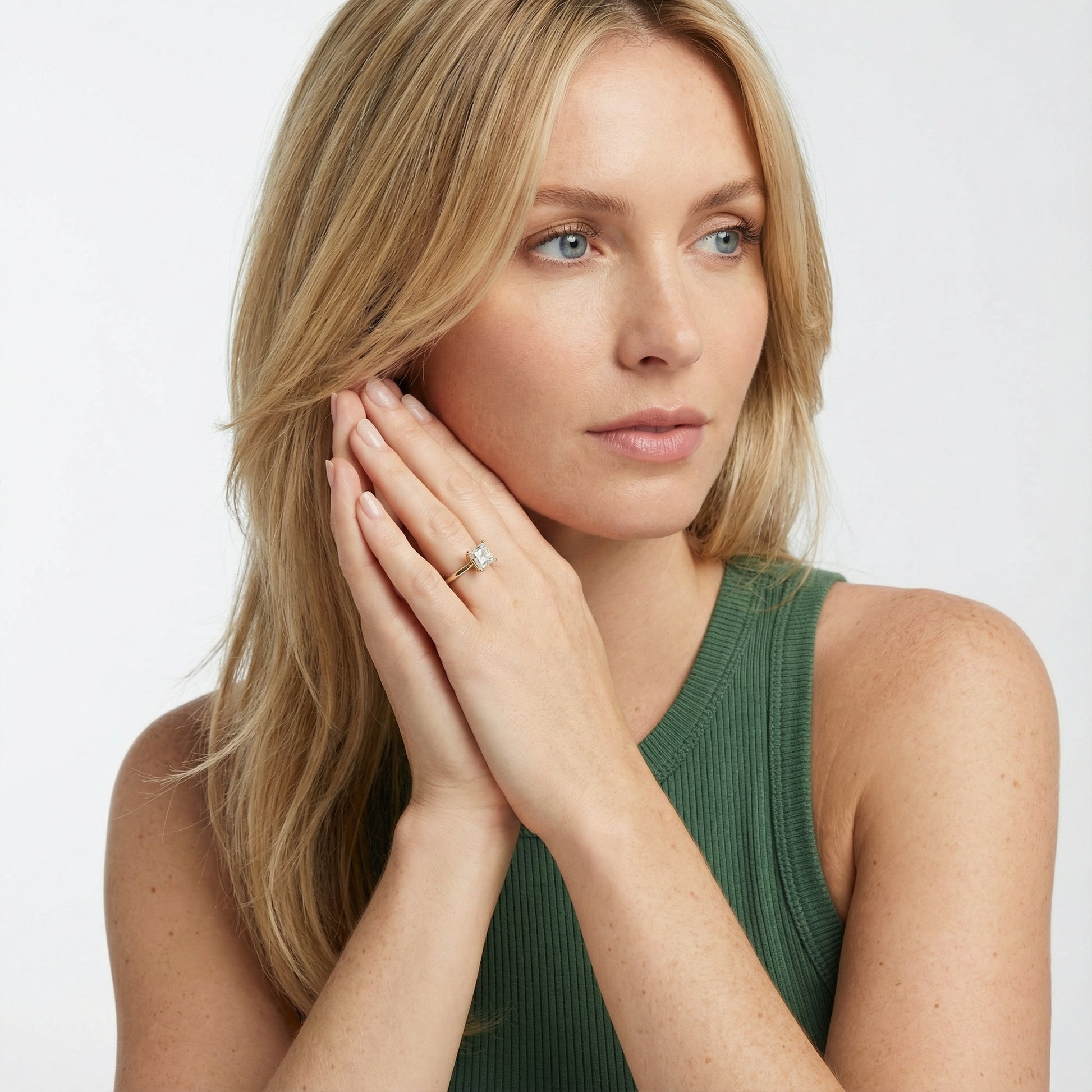 Princess Cut Lab Grown Diamond Solitaire Engagement Ring in Yellow Gold showing floral basket detail.