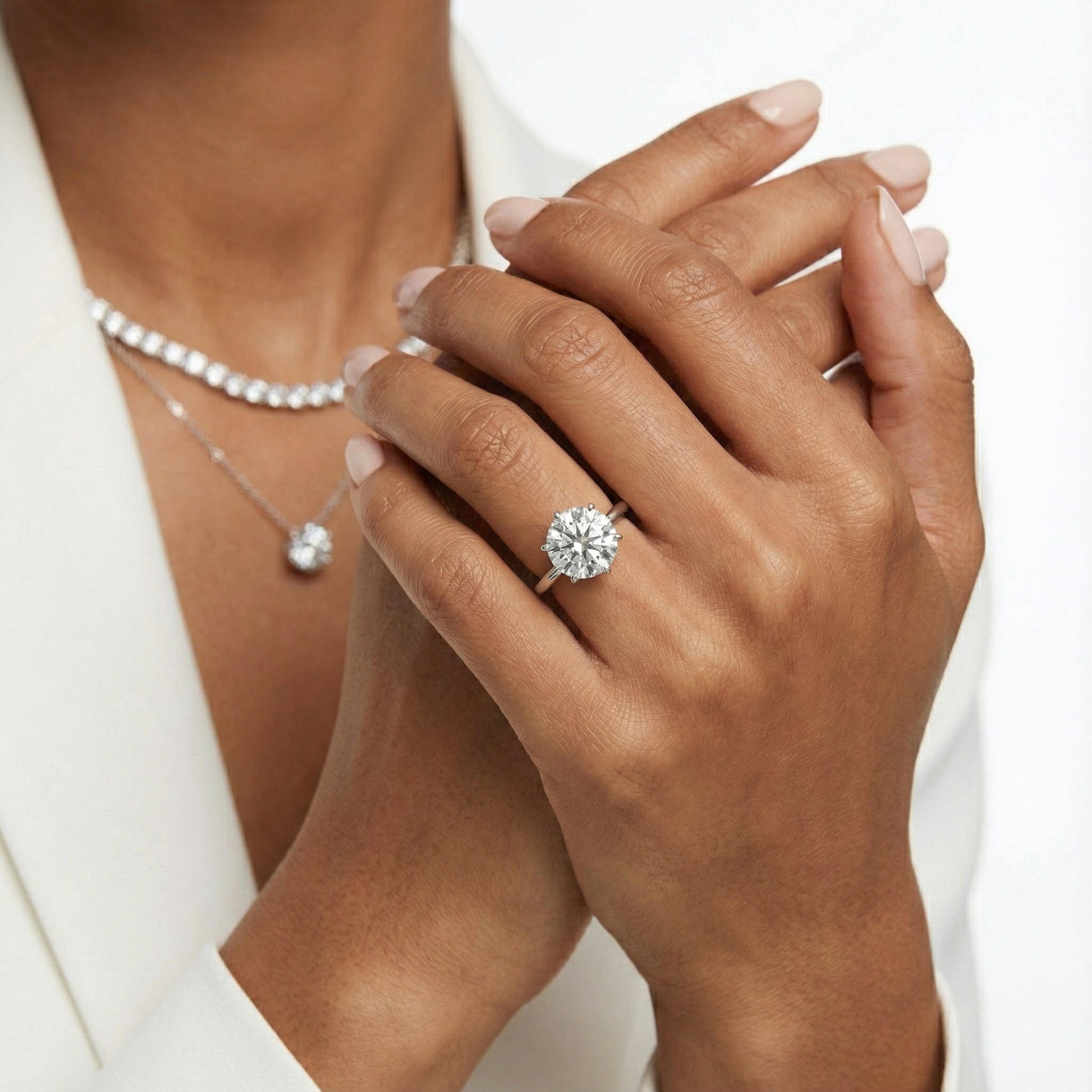 Round Cut Lab Grown Diamond Floral Basket Solitaire Engagement Ring in Platinum