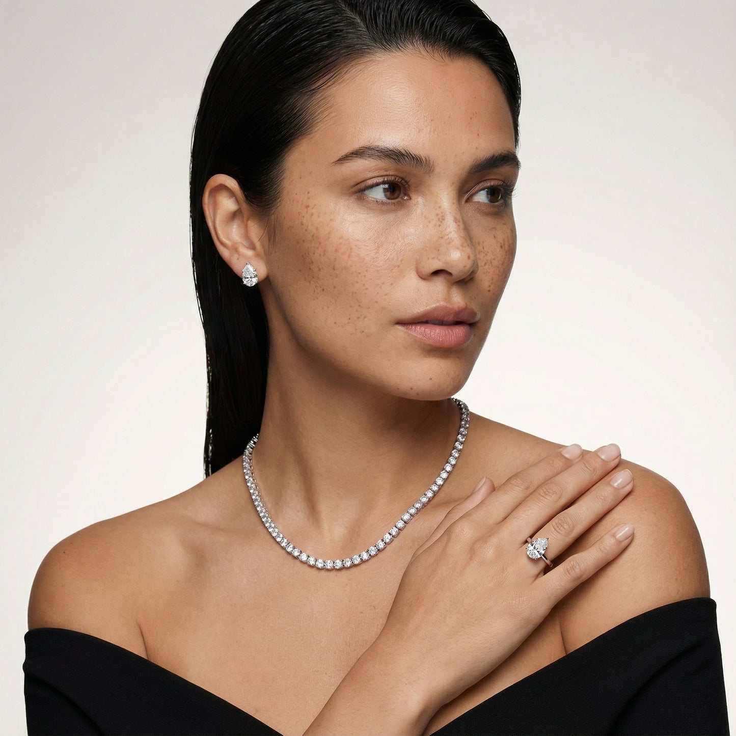 Pear Cut Lab Grown Diamond Engagement Ring in Silver with floral basket setting