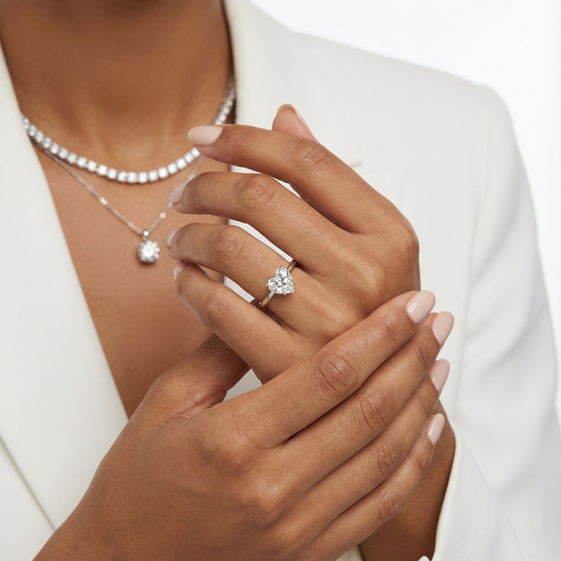 Serena Blossom Heart Cut Lab Grown Diamond Solitaire Engagement Ring in White Gold with six prongs