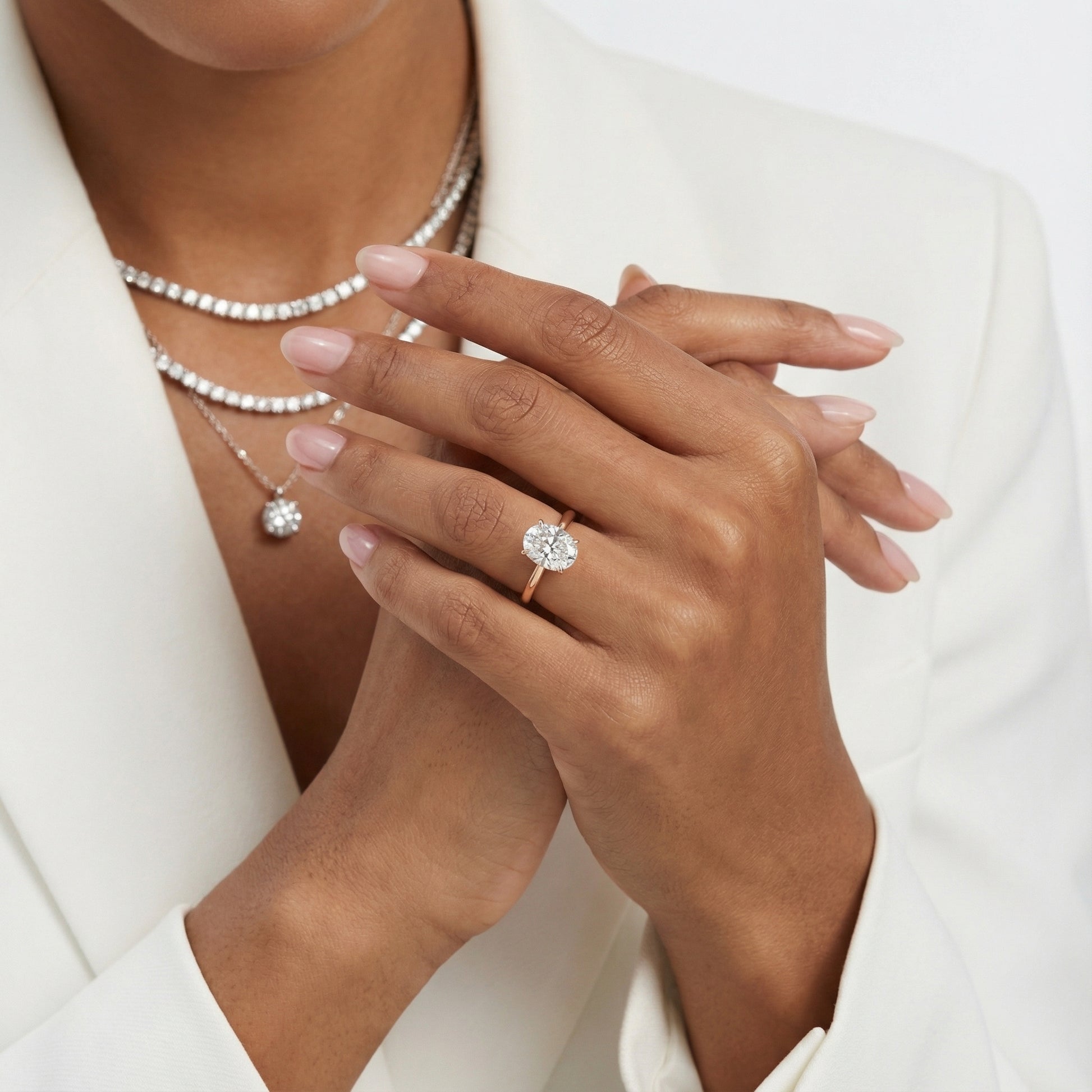 Cushion Cut Lab Grown Diamond Solitaire Engagement Ring in Rose Gold with Floral Basket Detail