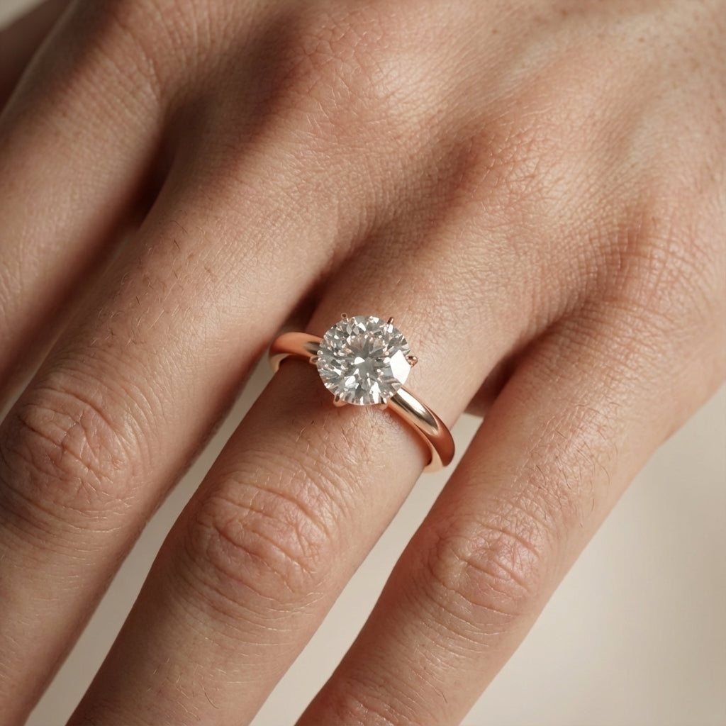 Round Cut Lab Grown Diamond Floral Basket Solitaire Engagement Ring in Rose Gold