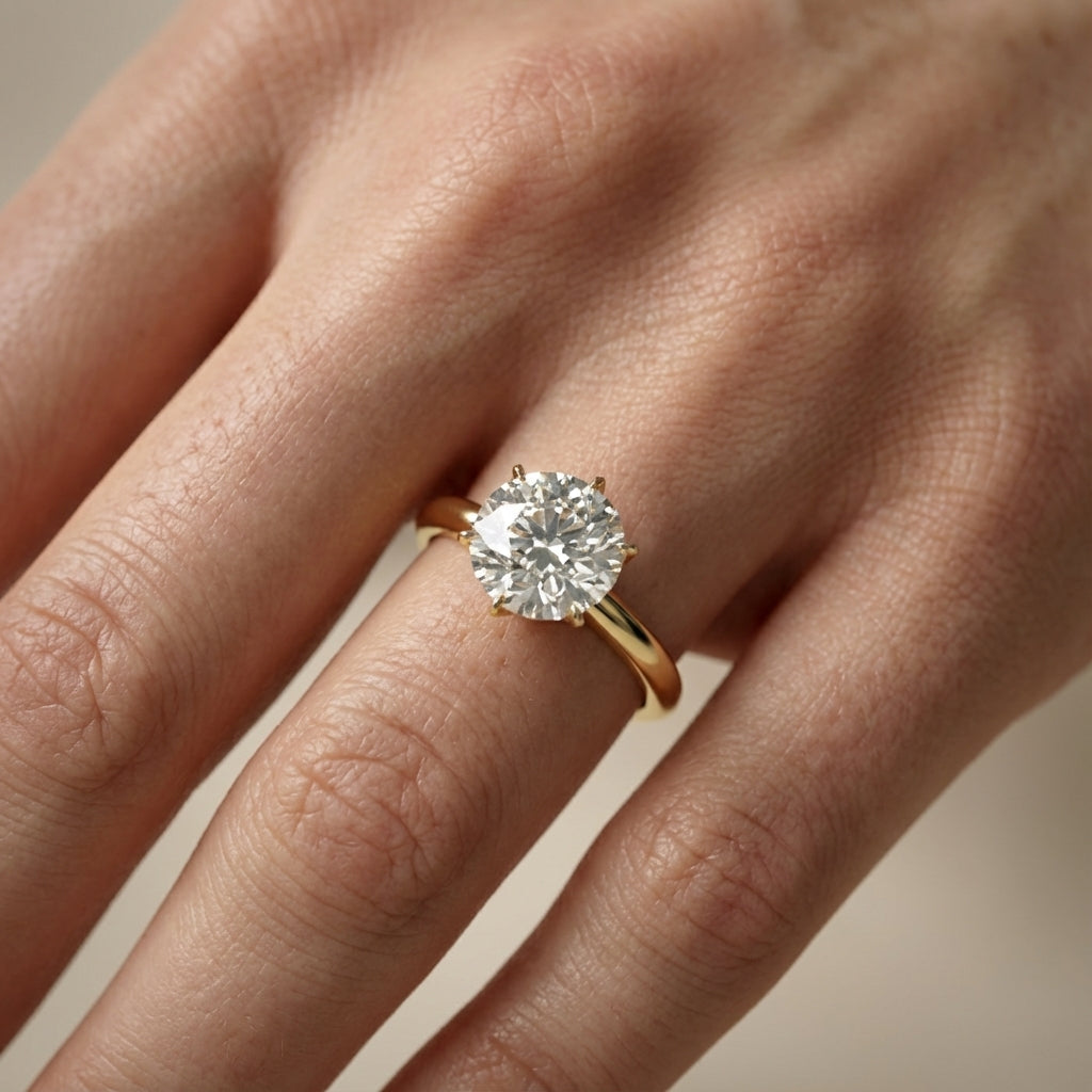 Round Cut Lab Grown Diamond Floral Basket Solitaire Engagement Ring in Yellow Gold