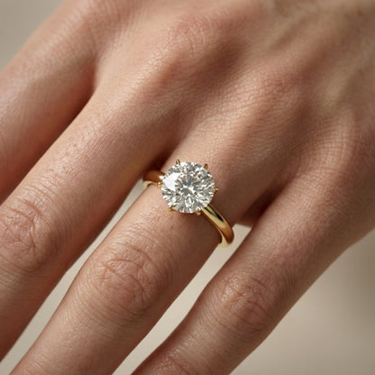 Round Cut Lab Grown Diamond Floral Basket Solitaire Engagement Ring in Yellow Gold