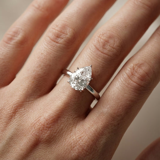Pear Cut Lab Grown Diamond Engagement Ring in White Gold solitaire setting
