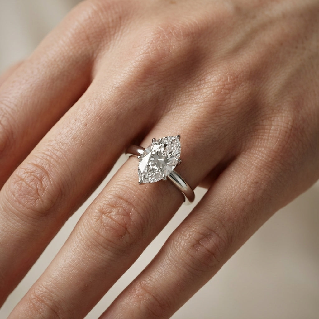 Oval Cut Lab Grown Diamond Solitaire Engagement Ring in White Gold side profile view.