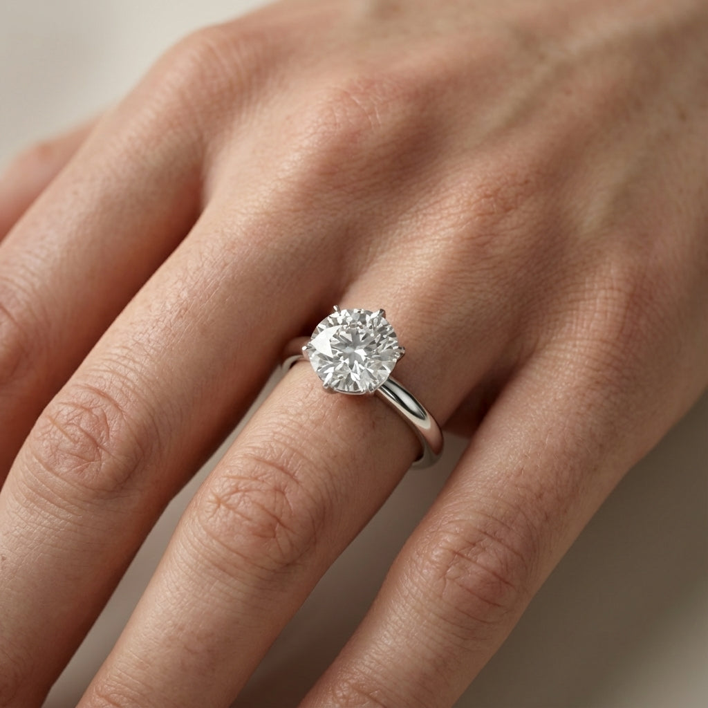 Round Cut Lab Grown Diamond Floral Basket Solitaire Engagement Ring in White Gold