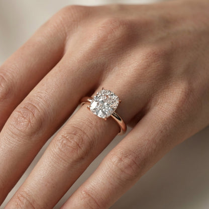 Cushion Cut Lab Grown Diamond Solitaire Engagement Ring in Rose Gold with Floral Basket Detail