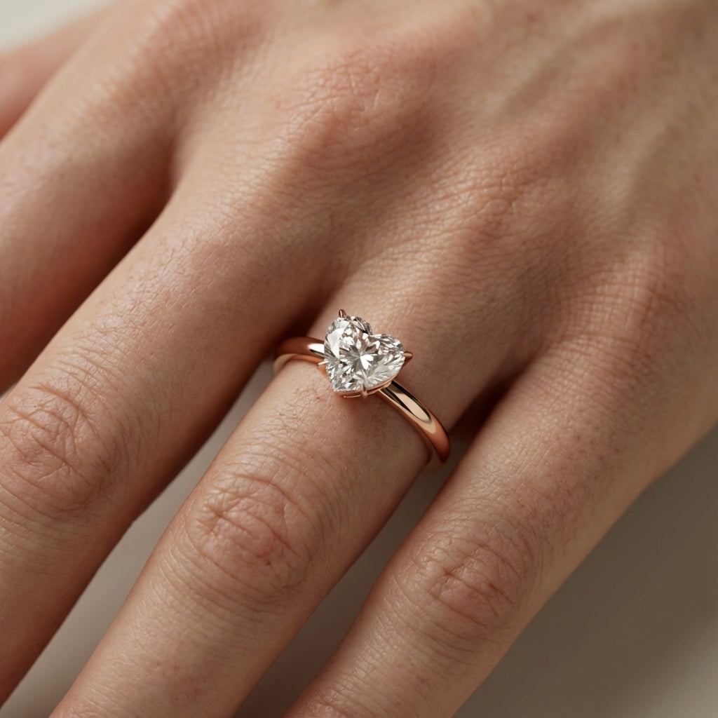 Serena Blossom Heart Cut Lab Grown Diamond Solitaire Engagement Ring in Rose Gold showing side profile