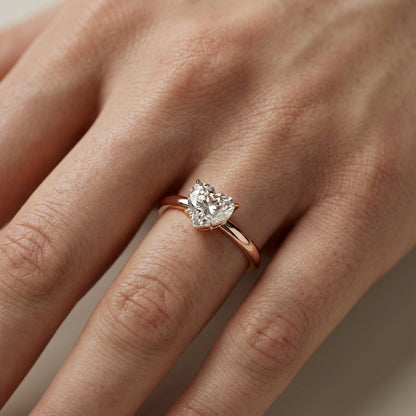 Serena Blossom Heart Cut Lab Grown Diamond Solitaire Engagement Ring in Rose Gold showing side profile