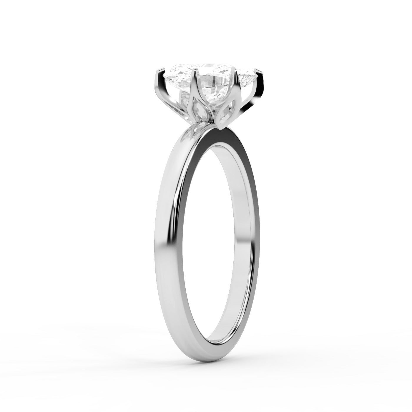 Radiant Cut Lab Grown Diamond Solitaire Engagement Ring in Silver showing floral basket setting
