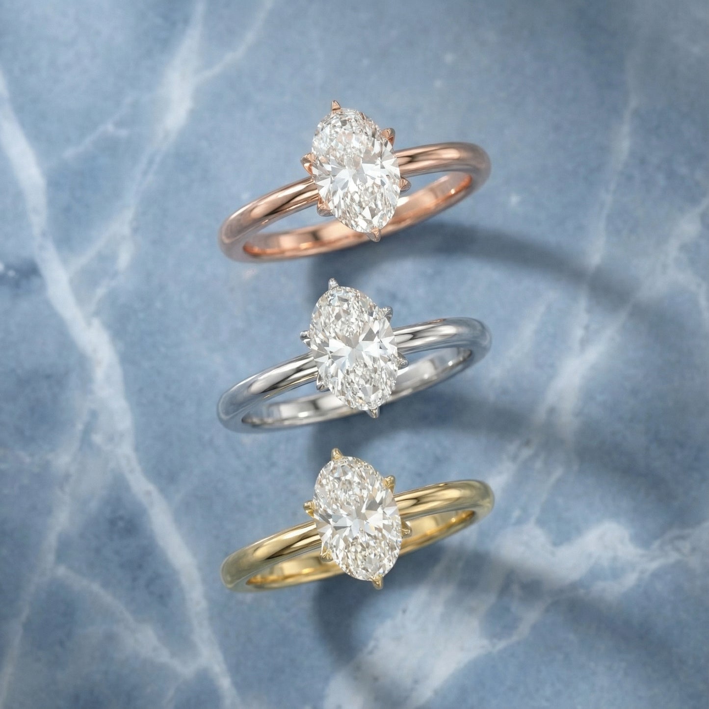 Oval Cut Lab Grown Diamond Solitaire Engagement Ring in Rose Gold showing floral prong details.