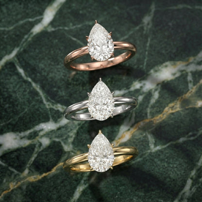 Pear Cut Lab Grown Diamond Engagement Ring in Platinum floral setting