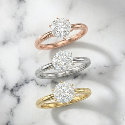 Round Cut Lab Grown Diamond Floral Basket Solitaire Engagement Ring in Yellow Gold