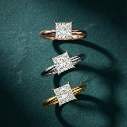 Princess Cut Lab Grown Diamond Solitaire Engagement Ring in Yellow Gold showing floral basket detail.