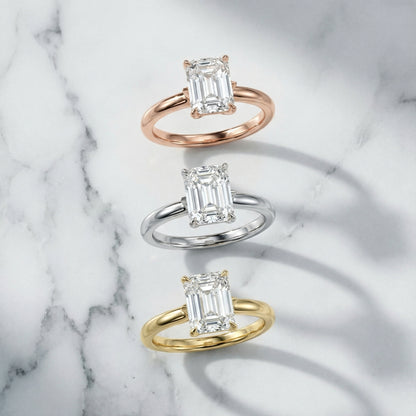 Emerald Cut Lab Grown Diamond Solitaire Engagement Ring with Floral Setting in Rose Gold