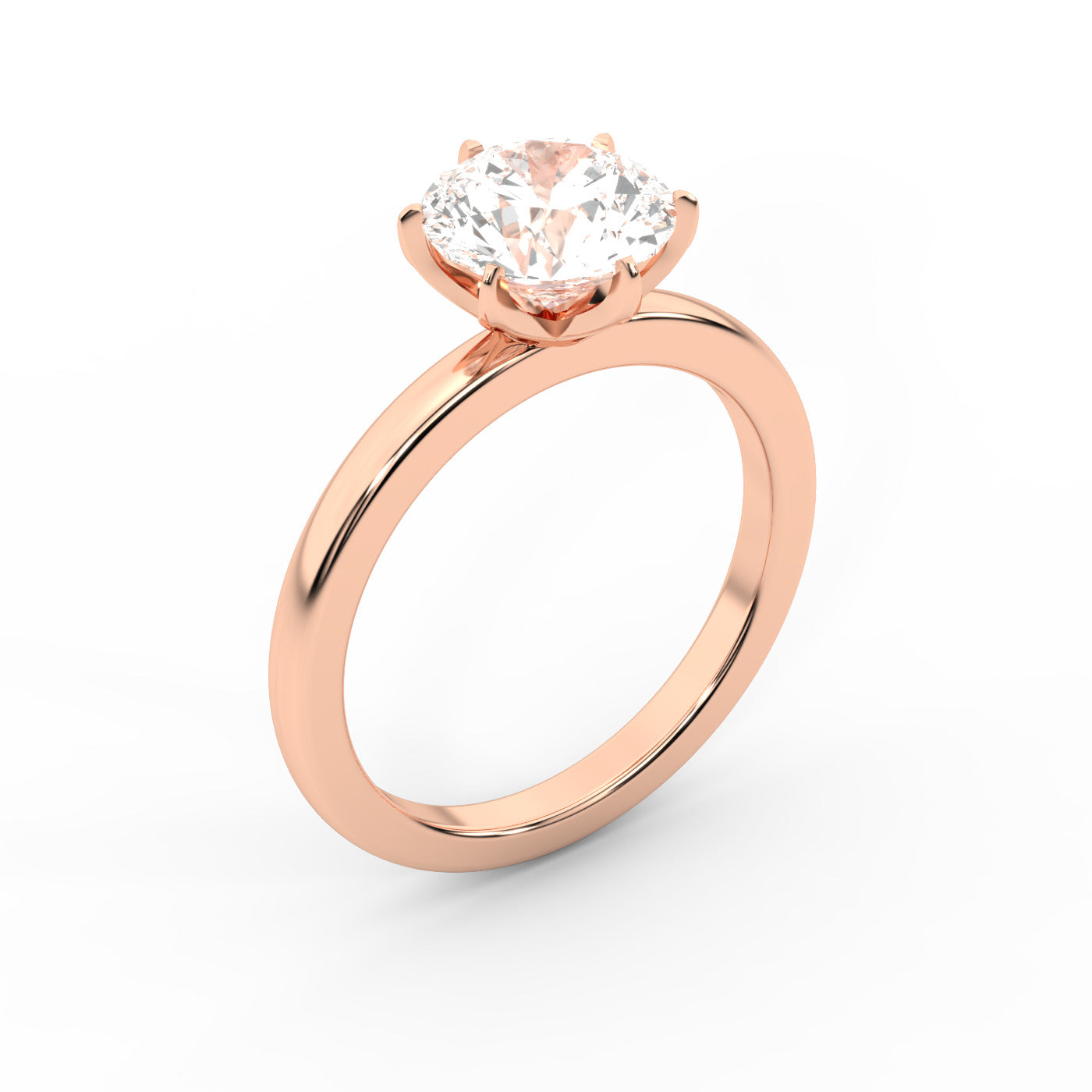 Round Cut Lab Grown Diamond Floral Basket Solitaire Engagement Ring in Rose Gold