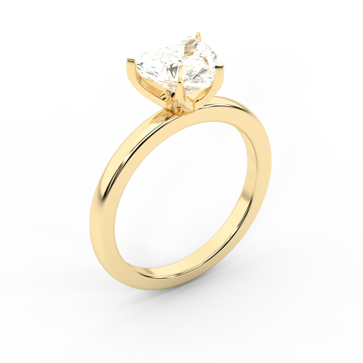 Serena Blossom Heart Cut Lab Grown Diamond Solitaire Engagement Ring in Yellow Gold showing slim band