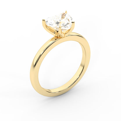 Serena Blossom Heart Cut Lab Grown Diamond Solitaire Engagement Ring in Yellow Gold showing slim band