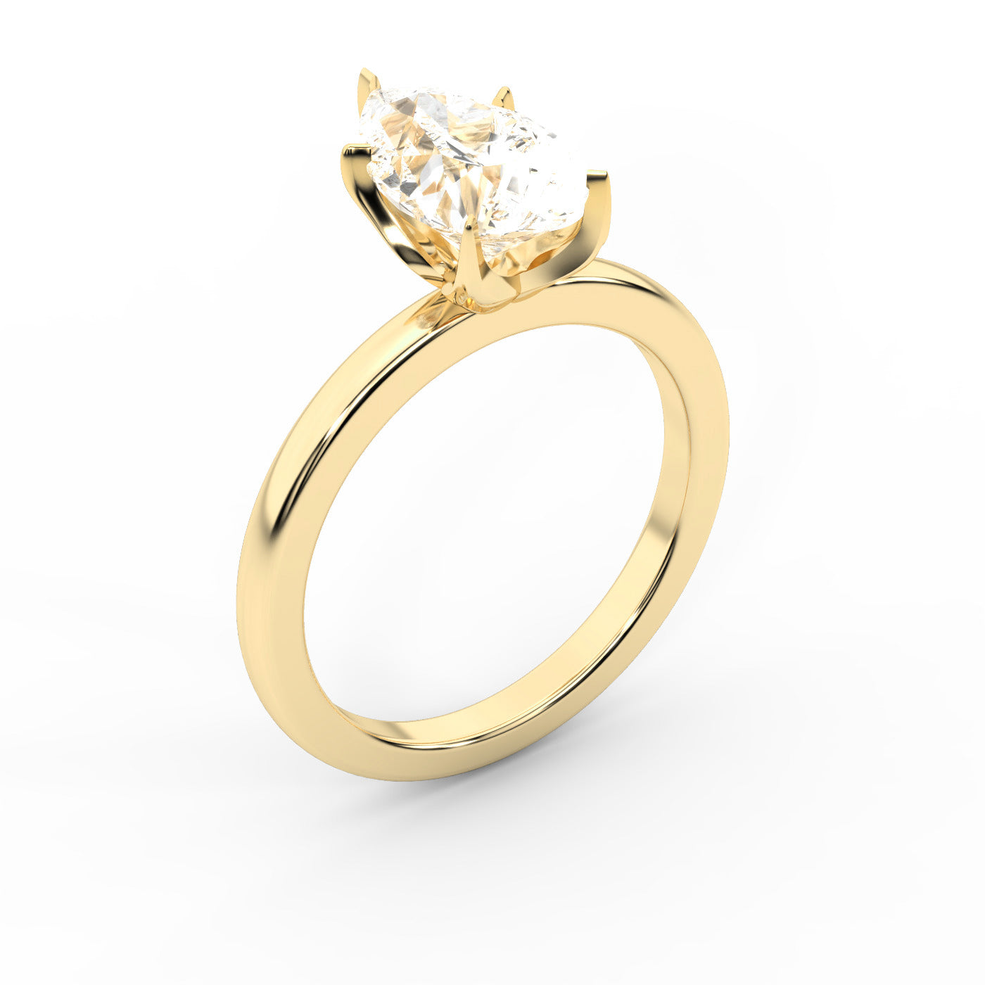Pear Cut Lab Grown Diamond Engagement Ring in Yellow Gold with six prongs