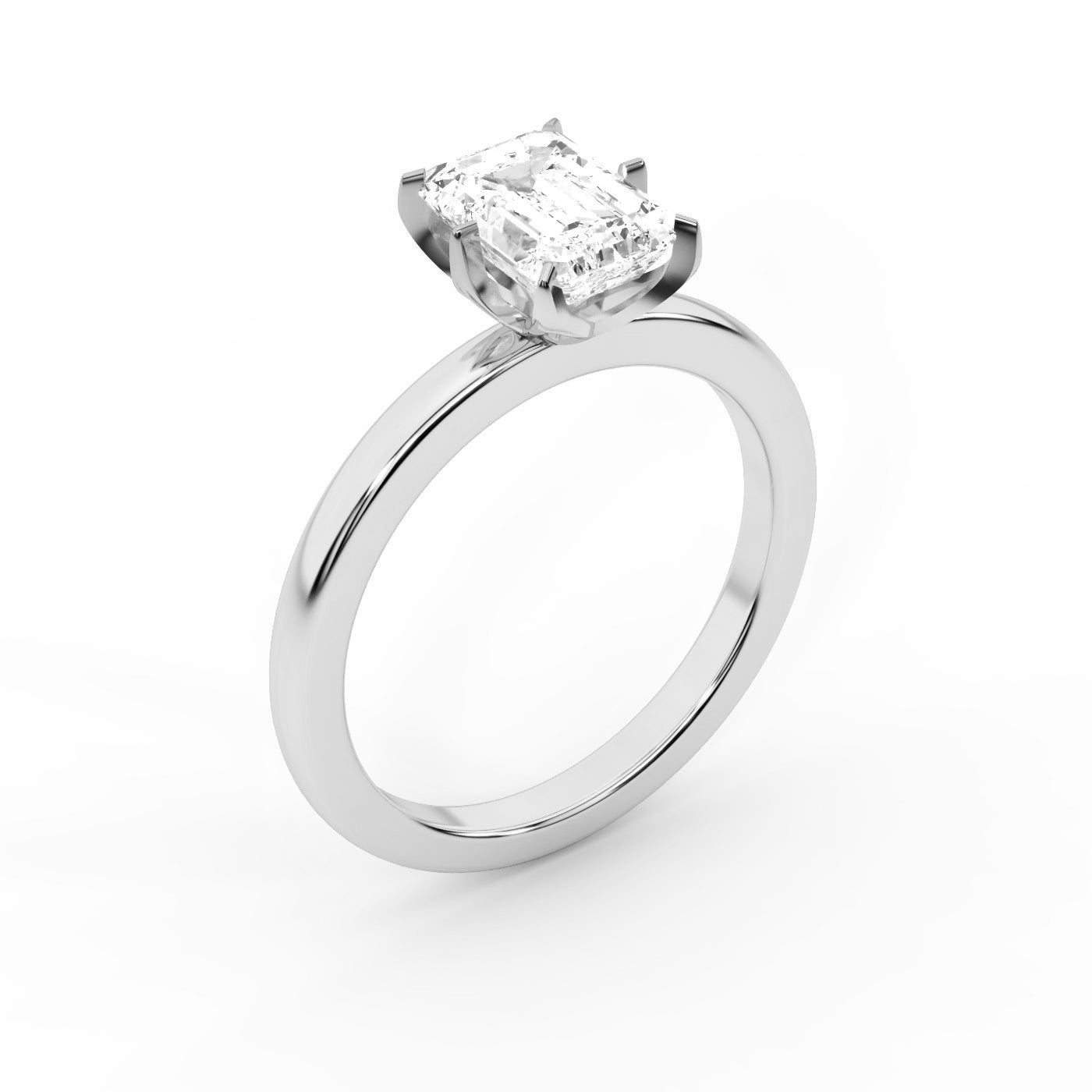 Emerald Cut Lab Grown Diamond Solitaire Engagement Ring with Floral Basket in Platinum