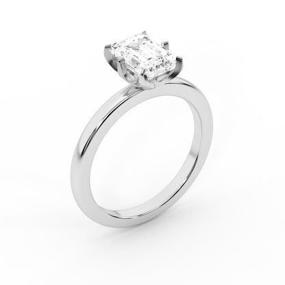 Emerald Cut Lab Grown Diamond Solitaire Engagement Ring with Floral Basket in White Gold