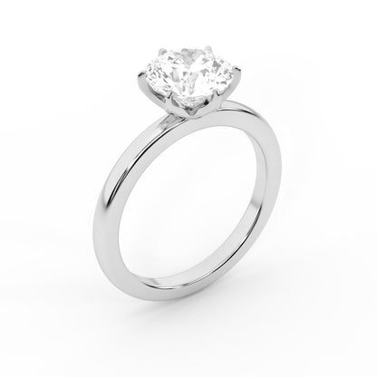 Round Cut Lab Grown Diamond Floral Basket Solitaire Engagement Ring in White Gold