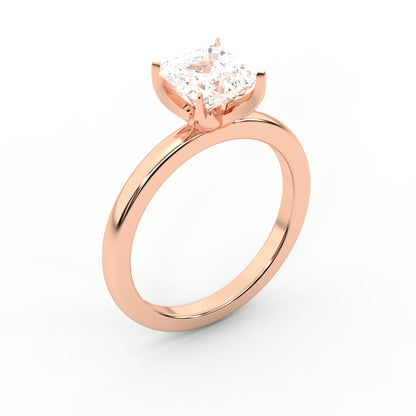 Asscher Cut Lab Grown Diamond Solitaire Engagement Ring in Rose Gold floral setting