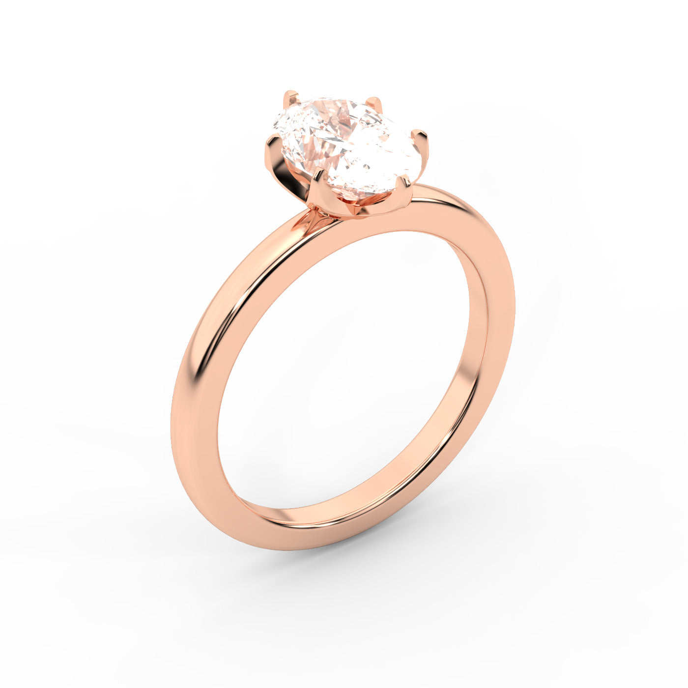 Oval Cut Lab Grown Diamond Solitaire Engagement Ring in Rose Gold showing floral prong details.