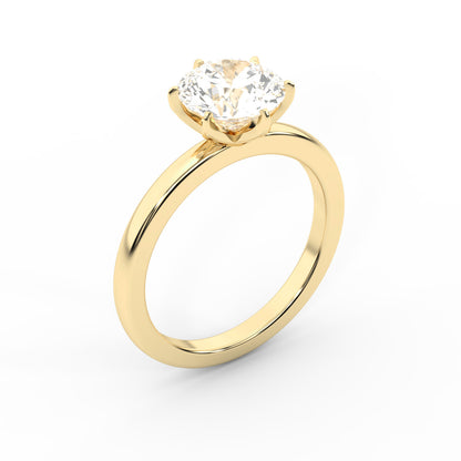 Round Cut Lab Grown Diamond Floral Basket Solitaire Engagement Ring in Yellow Gold