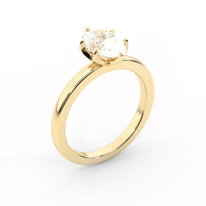 Oval Cut Lab Grown Diamond Solitaire Engagement Ring in Yellow Gold with six prong setting.