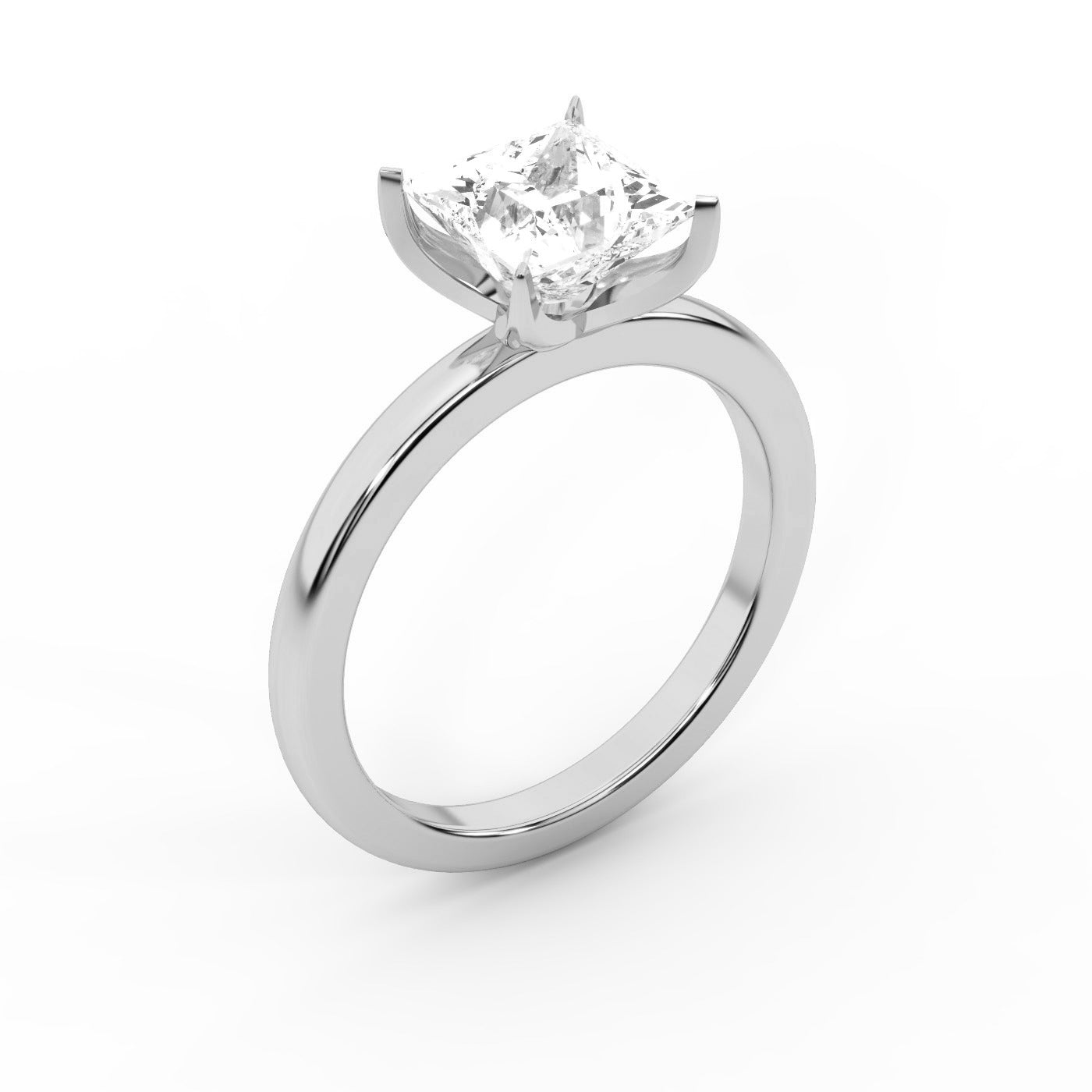 Princess Cut Lab Grown Diamond Solitaire Engagement Ring in White Gold with unique prong setting.
