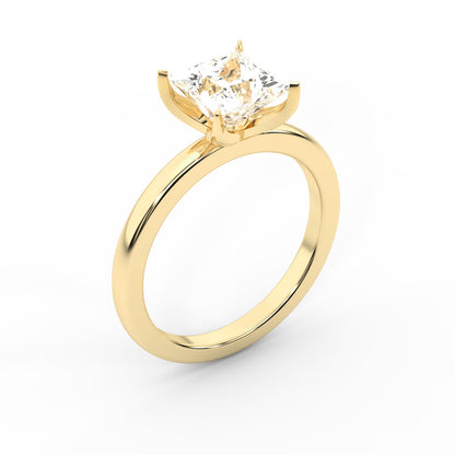 Princess Cut Lab Grown Diamond Solitaire Engagement Ring in Yellow Gold showing floral basket detail.