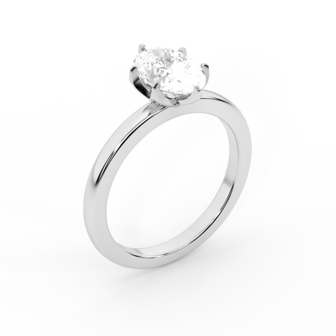 Oval Cut Lab Grown Diamond Solitaire Engagement Ring in White Gold side profile view.