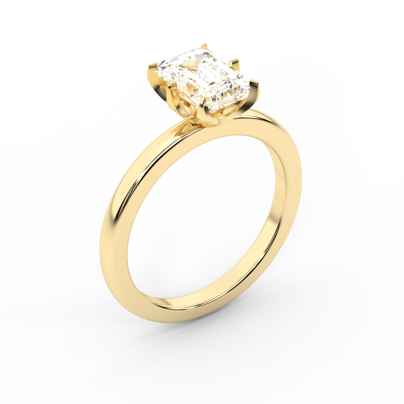 Emerald Cut Lab Grown Diamond Solitaire Engagement Ring with Floral Setting in Yellow Gold