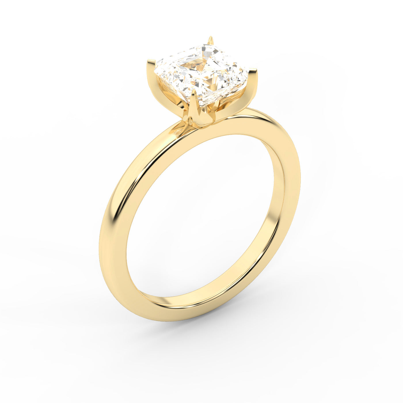 Asscher Cut Lab Grown Diamond Solitaire Engagement Ring in Yellow Gold floral setting