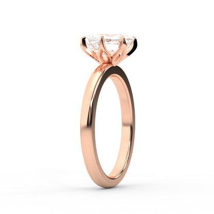 Emerald Cut Lab Grown Diamond Solitaire Engagement Ring with Floral Setting in Rose Gold