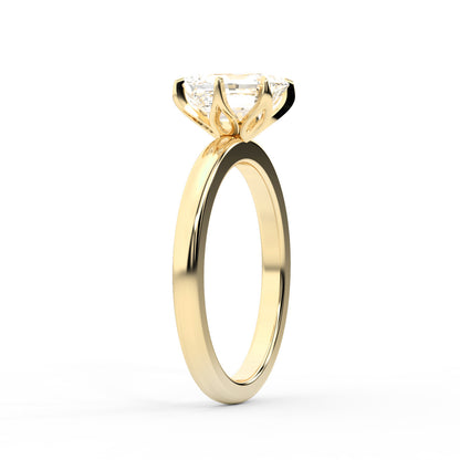 Emerald Cut Lab Grown Diamond Solitaire Engagement Ring with Floral Setting in Yellow Gold