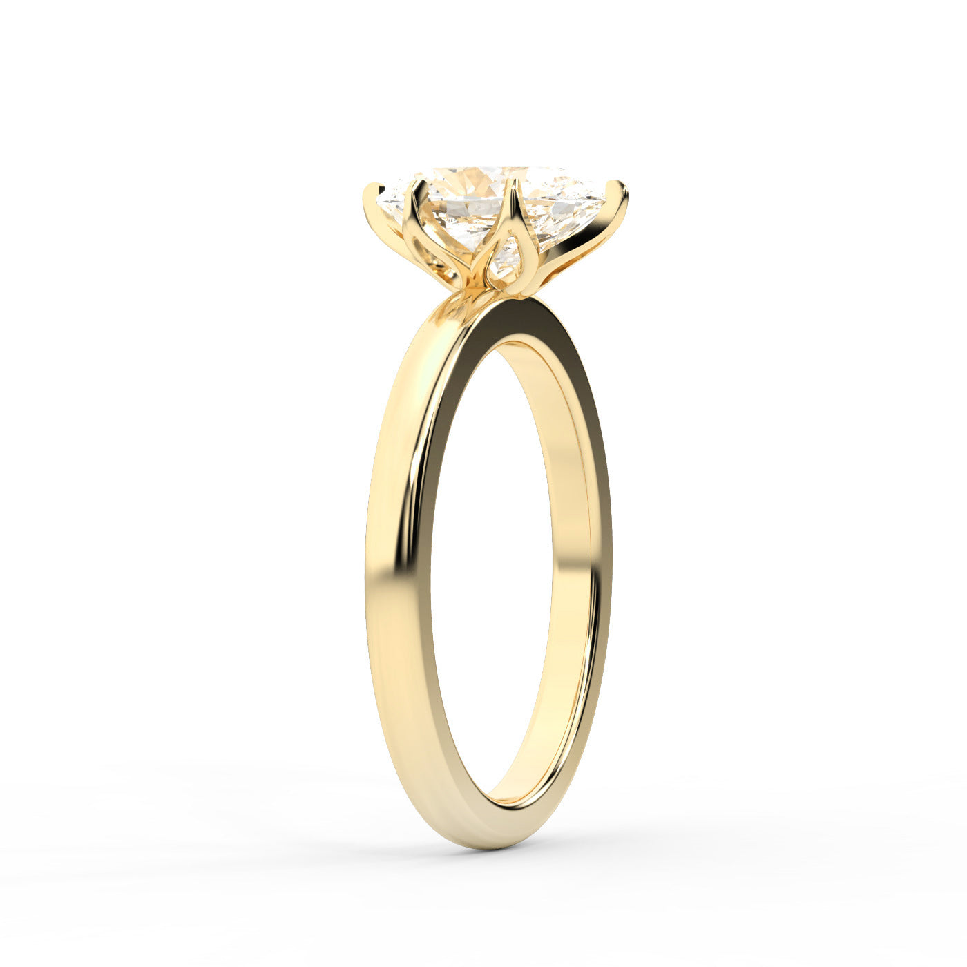 Oval Cut Lab Grown Diamond Solitaire Engagement Ring in Yellow Gold with six prong setting.
