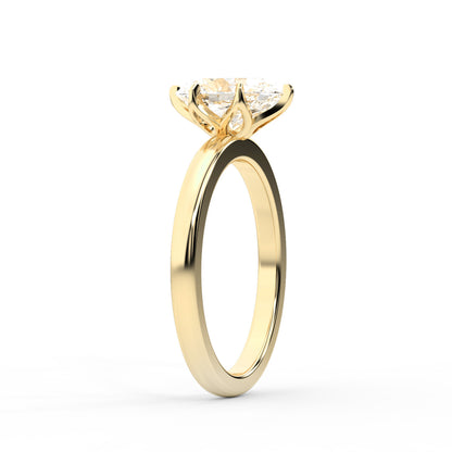 Oval Cut Lab Grown Diamond Solitaire Engagement Ring in Yellow Gold with six prong setting.