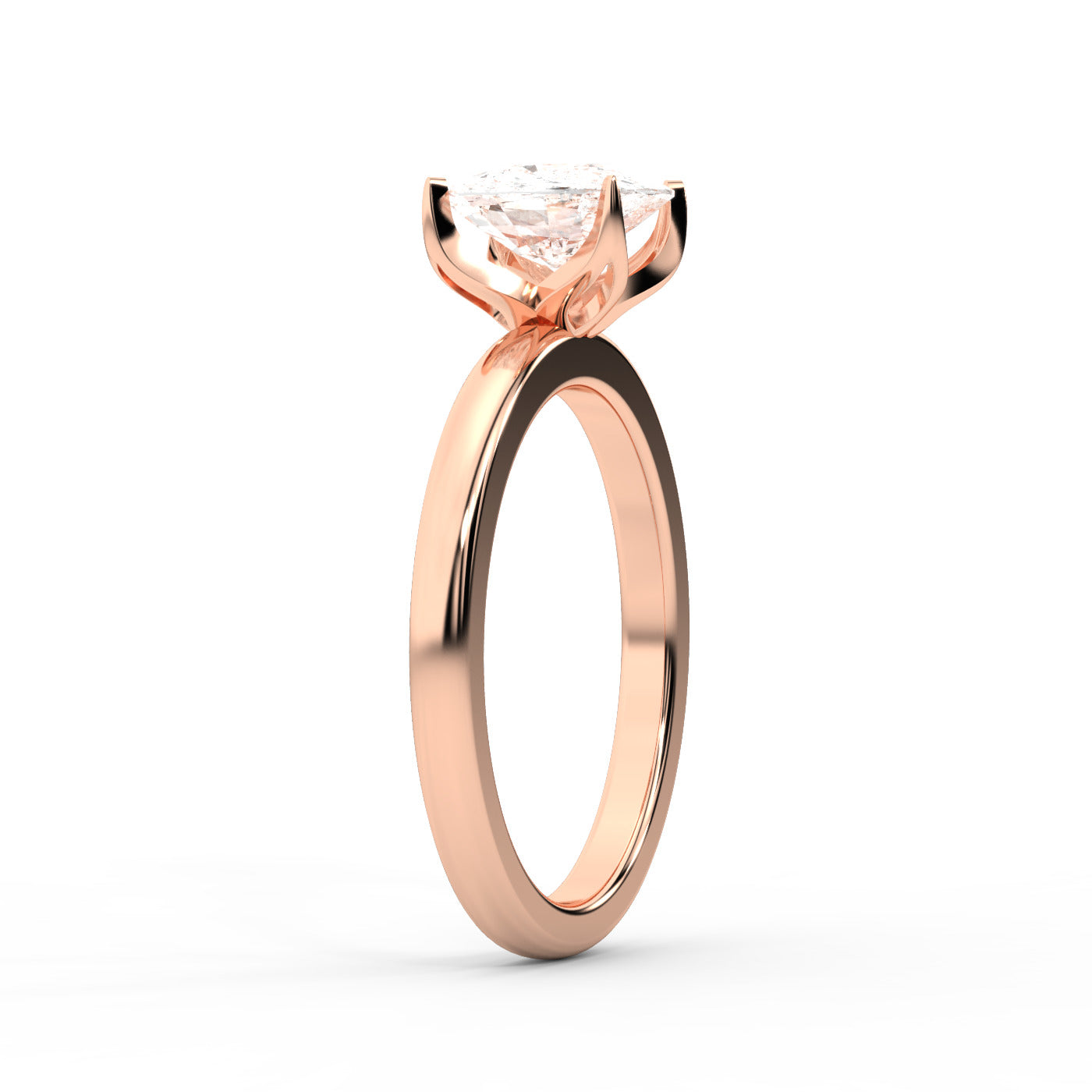 Cushion Cut Lab Grown Diamond Solitaire Engagement Ring in Rose Gold with Floral Basket Detail