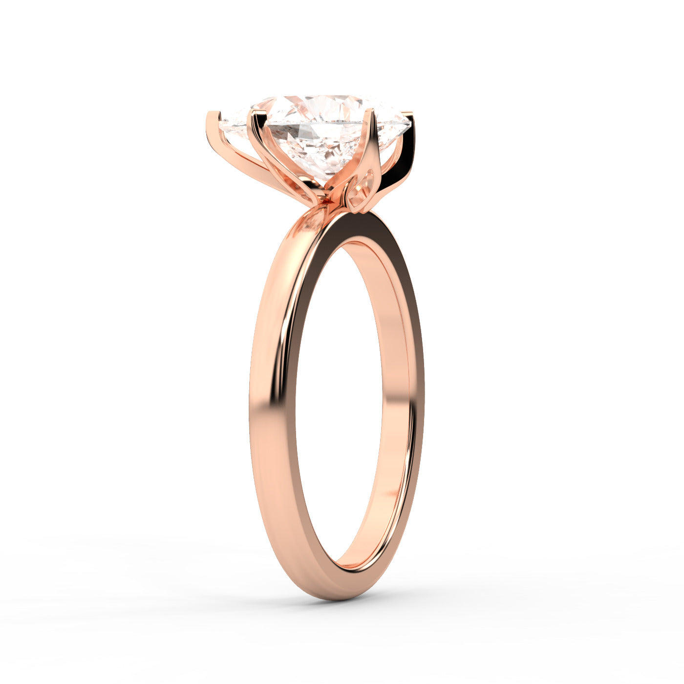 Pear Cut Lab Grown Diamond Engagement Ring in Rose Gold showing side profile