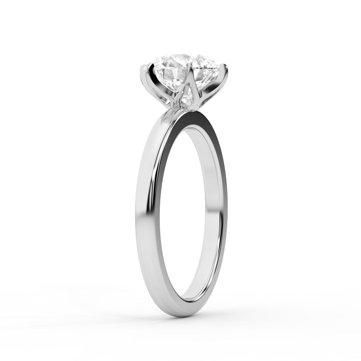 Round Cut Lab Grown Diamond Floral Basket Solitaire Engagement Ring in White Gold