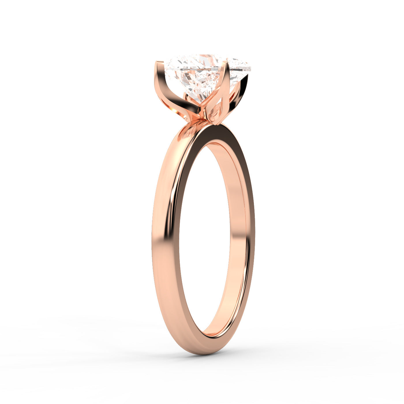 Serena Blossom Heart Cut Lab Grown Diamond Solitaire Engagement Ring in Rose Gold showing side profile