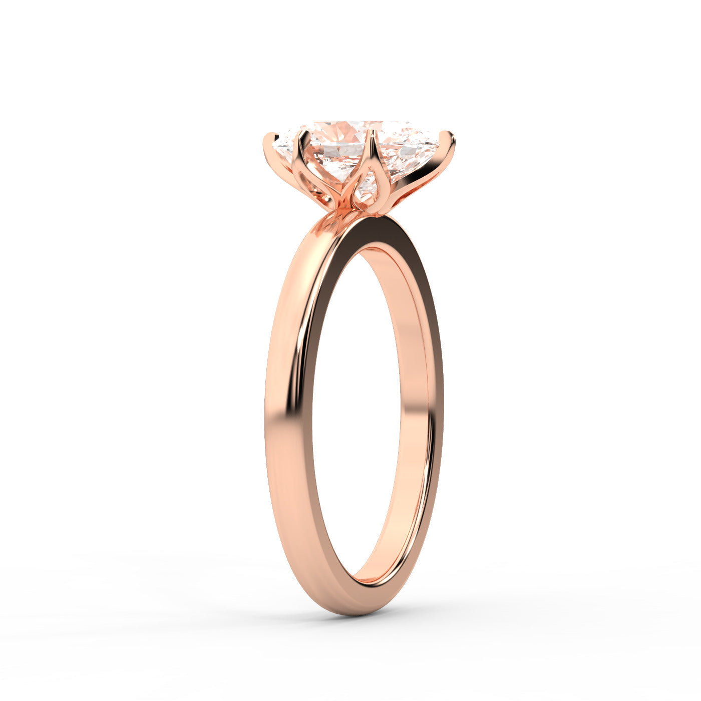 Oval Cut Lab Grown Diamond Solitaire Engagement Ring in Rose Gold showing floral prong details.