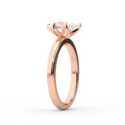 Oval Cut Lab Grown Diamond Solitaire Engagement Ring in Rose Gold showing floral prong details.